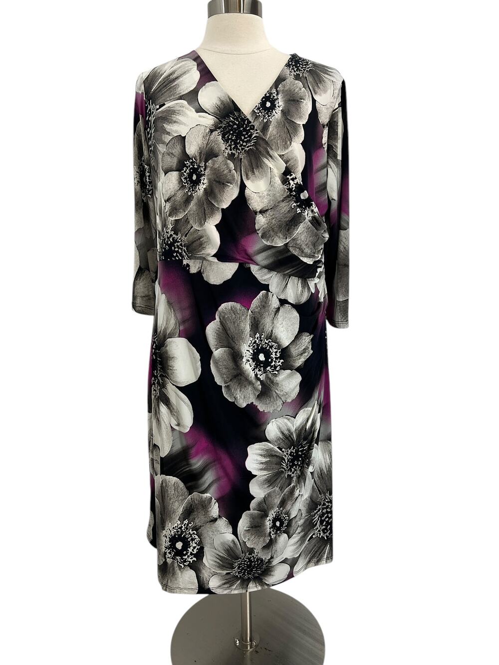 GRACE Floral Print 3/4 Sleeve Faux Wrap Dress SZ US 16
